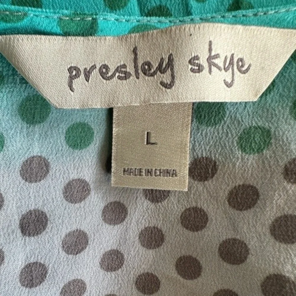 Presley Skye Polka Dot Ombre Silk Surplice V Neck Dress Tie Belt With Pockets L